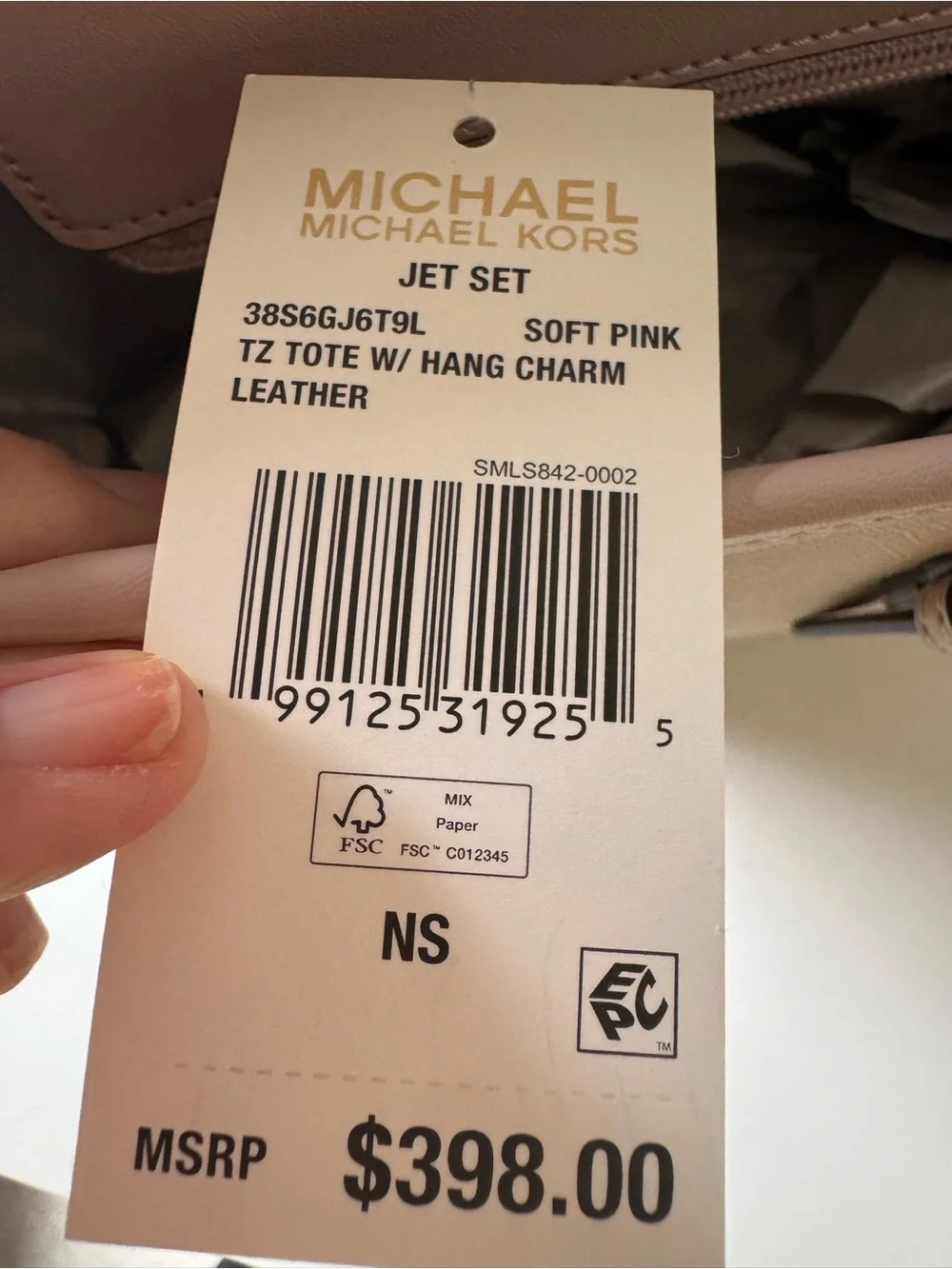 Michael Michael Kors Jet Set Soft Pink Saffiano Leather Zip Top Tote